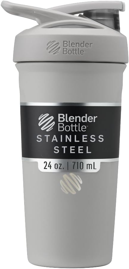 BlenderBottle Strada Shaker Cup Insulated Stainless Steel Water Bottle with Wire Whisk, 24-Ounce, Black