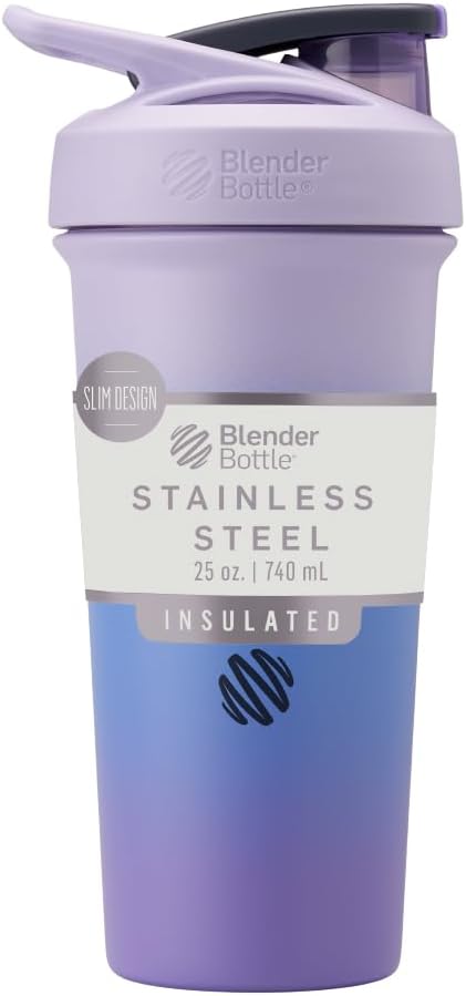 BlenderBottle Strada Shaker Cup Insulated Stainless Steel Water Bottle with Wire Whisk, 24-Ounce, Black