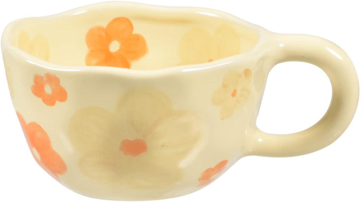 Koythin 4-Piece Ceramic Coffee Mugs, Creative Flower Mug for Office and Home, 8.5 oz/250 ml for Latte Tea Milk (Blue Flower, Orange Flower, Pink Cherry, Purple Tulip)