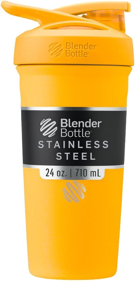 BlenderBottle Strada Shaker Cup Insulated Stainless Steel Water Bottle with Wire Whisk, 24-Ounce, Black