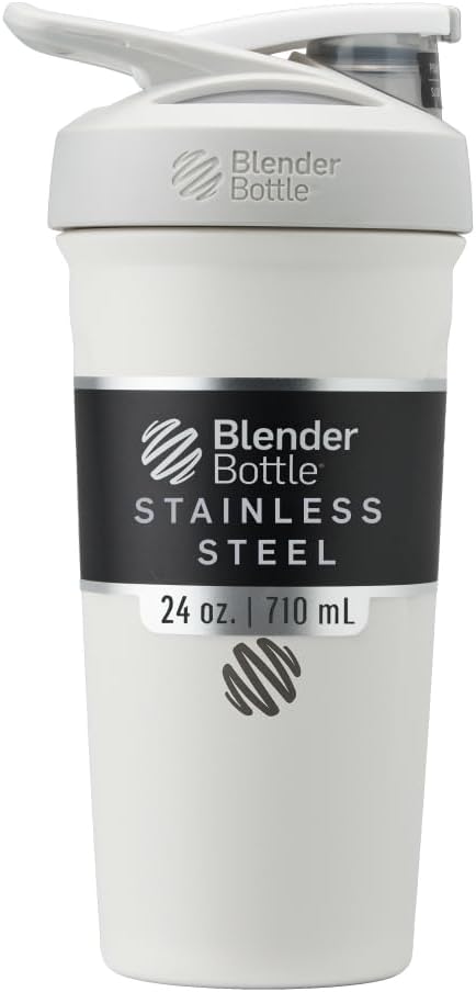 BlenderBottle Strada Shaker Cup Insulated Stainless Steel Water Bottle with Wire Whisk, 24-Ounce, Black
