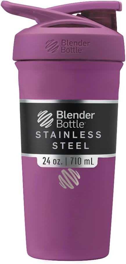 BlenderBottle Strada Shaker Cup Insulated Stainless Steel Water Bottle with Wire Whisk, 24-Ounce, Black