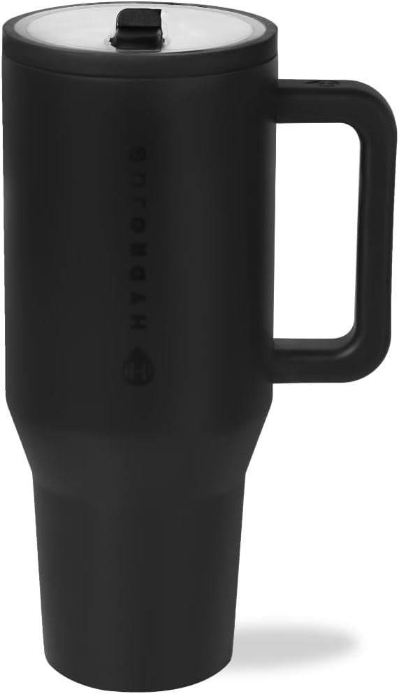 HydroJug Traveler - 32 oz Water Bottle with Handle & Flip Straw - Fits in Cup Holder, Leak Resistant Tumbler-Reusable Insulated Stainless Steel & Rubber Base - Gifts for Women & Men, Cream