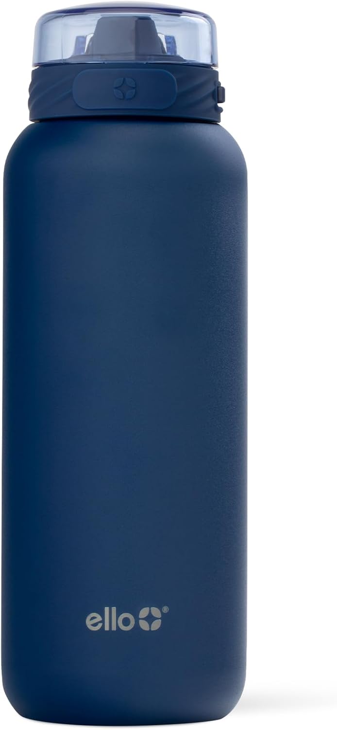 Ello Cooper 22oz Stainless Steel Water Bottle with Straw and Carry Handle, Double Walled and Vacuum Insulated Metal, Leak Proof Locking Lid with Soft Silicone Spout, Reusable, BPA Free, Lilac