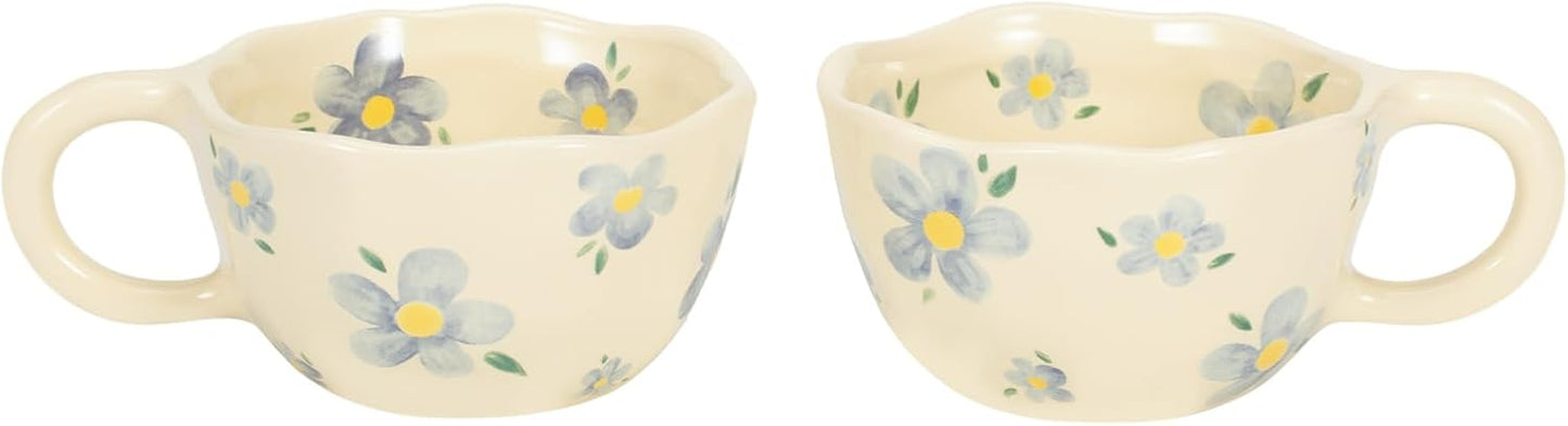Koythin 4-Piece Ceramic Coffee Mugs, Creative Flower Mug for Office and Home, 8.5 oz/250 ml for Latte Tea Milk (Blue Flower, Orange Flower, Pink Cherry, Purple Tulip)