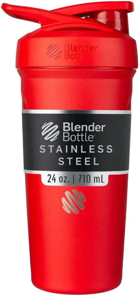 BlenderBottle Strada Shaker Cup Insulated Stainless Steel Water Bottle with Wire Whisk, 24-Ounce, Black