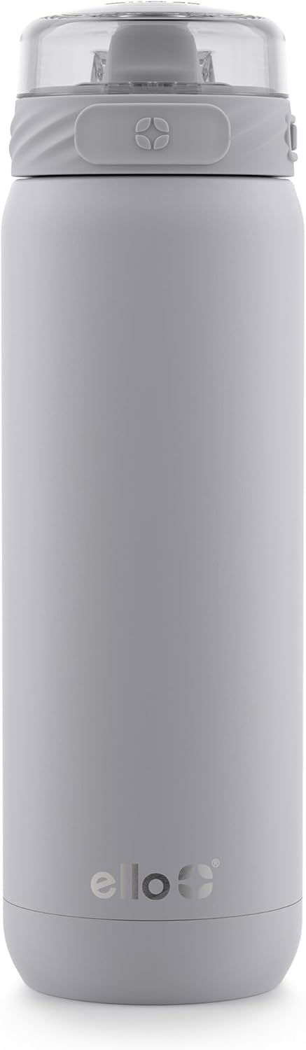 Ello Cooper 22oz Stainless Steel Water Bottle with Straw and Carry Handle, Double Walled and Vacuum Insulated Metal, Leak Proof Locking Lid with Soft Silicone Spout, Reusable, BPA Free, Lilac