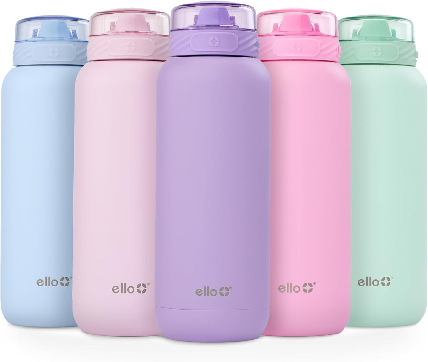 Ello Cooper 22oz Stainless Steel Water Bottle with Straw and Carry Handle, Double Walled and Vacuum Insulated Metal, Leak Proof Locking Lid with Soft Silicone Spout, Reusable, BPA Free, Lilac