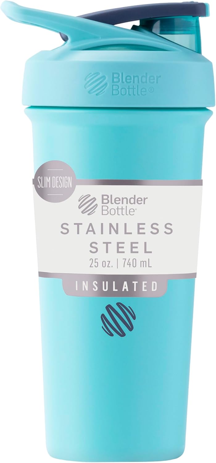 BlenderBottle Strada Shaker Cup Insulated Stainless Steel Water Bottle with Wire Whisk, 24-Ounce, Black