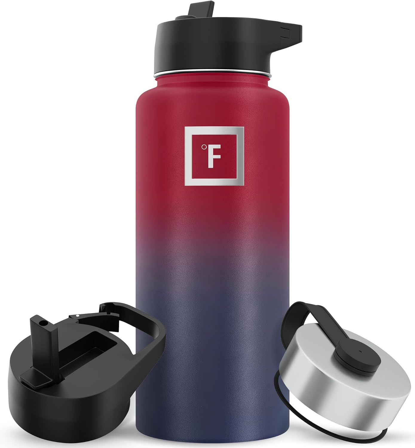 IRON °FLASK Camping & Hiking Hydration Flask with 3 Lids - Stainless Steel, Double Walled & Vacuum Insulated Water Bottle - Leak Proof & BPA Free 32 Oz