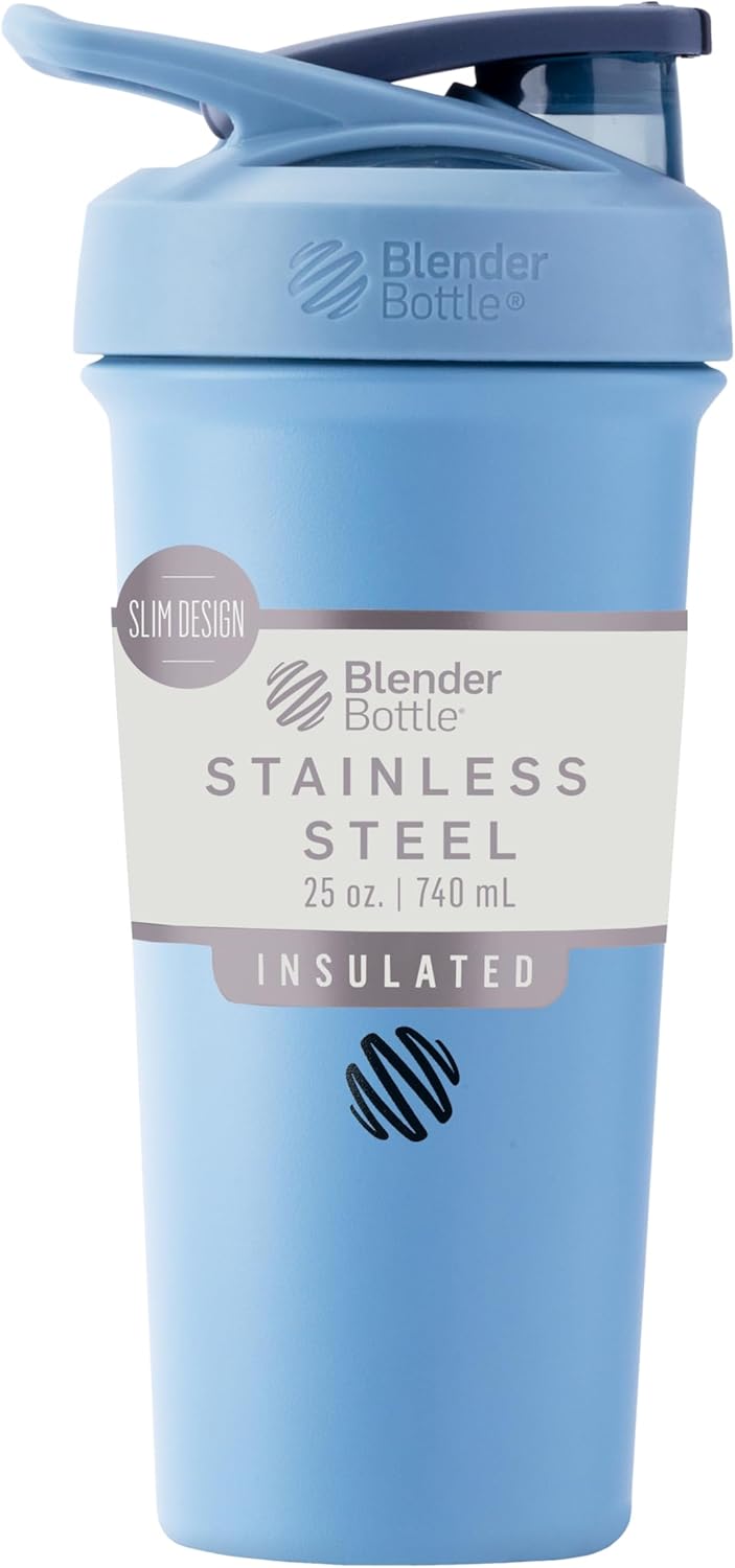 BlenderBottle Strada Shaker Cup Insulated Stainless Steel Water Bottle with Wire Whisk, 24-Ounce, Black