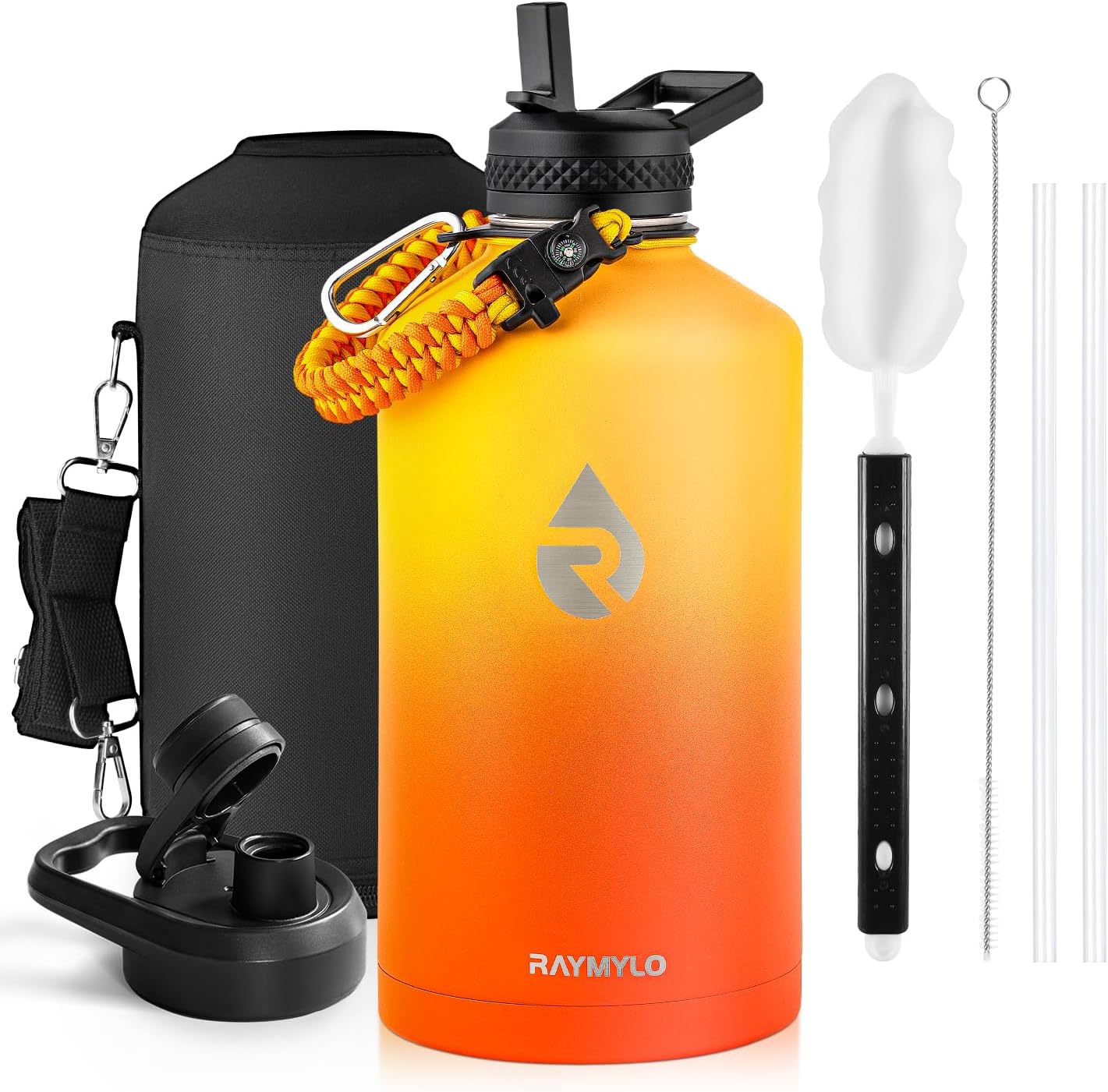 Insulated Water Bottle 40 oz, Triple Wall Vacuum Stainless Steel (Cold for 48 Hrs), Leak Proof & Non-BPA, Modern Water Flask Jug with Paracord Handle & Straw Spout Lids, Indigo/Black