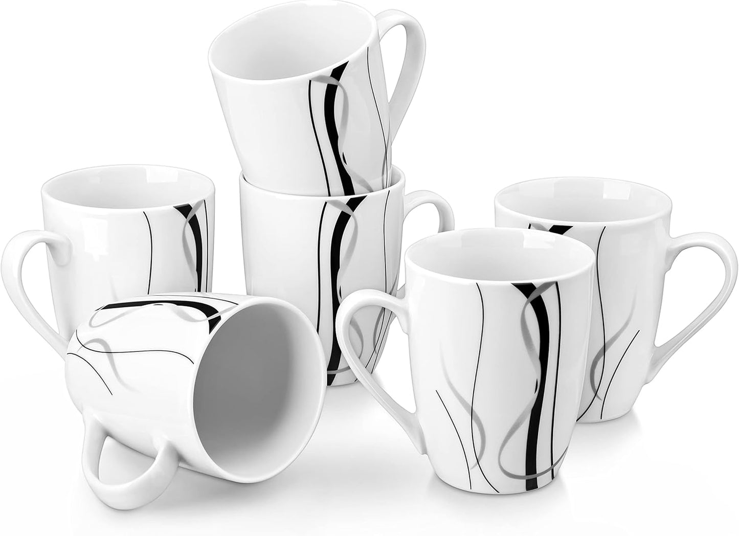 VEWEET Coffee Mugs Set of 6, 16 OZ Large Coffee Cups Set, White Mug Sets Ceramic Mugs Set with Big Handle, Microwave Dishwasher Safe, Series Fiona