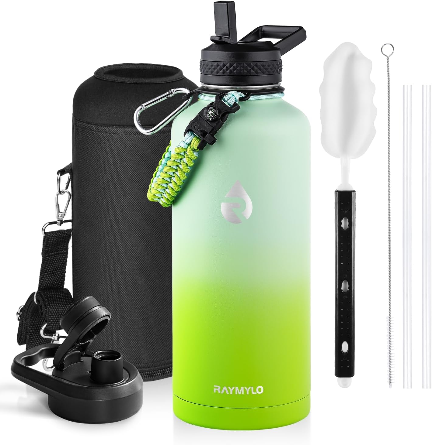 Insulated Water Bottle 40 oz, Triple Wall Vacuum Stainless Steel (Cold for 48 Hrs), Leak Proof & Non-BPA, Modern Water Flask Jug with Paracord Handle & Straw Spout Lids, Indigo/Black