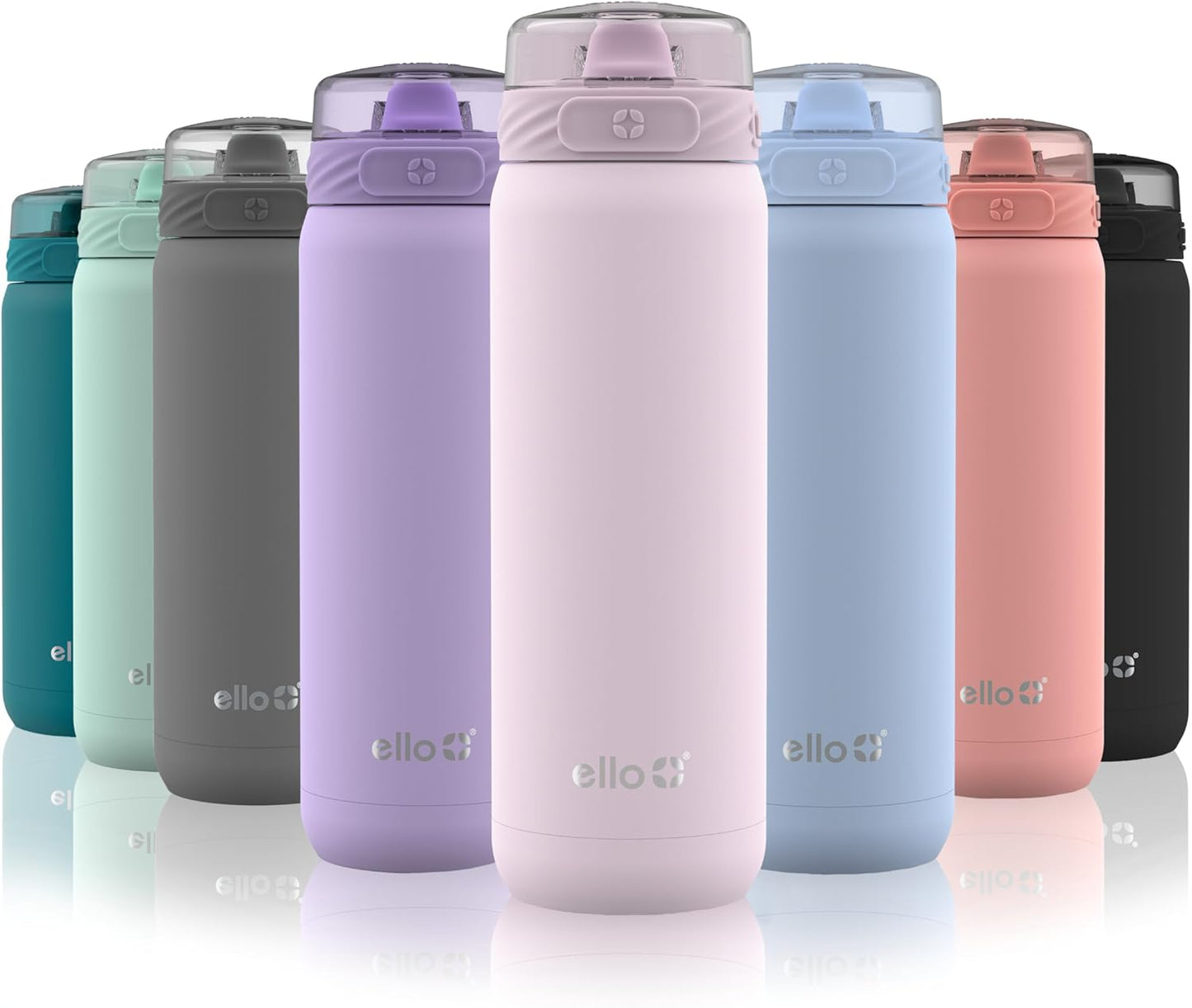 Ello Cooper 22oz Stainless Steel Water Bottle with Straw and Carry Handle, Double Walled and Vacuum Insulated Metal, Leak Proof Locking Lid with Soft Silicone Spout, Reusable, BPA Free, Lilac
