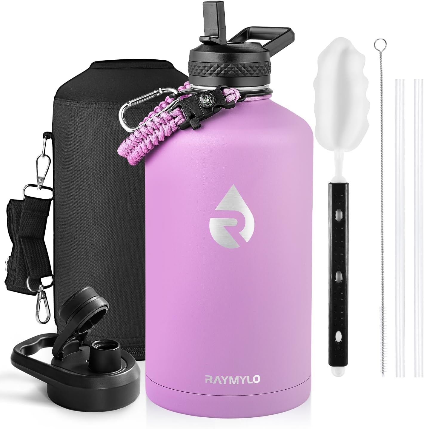 Insulated Water Bottle 40 oz, Triple Wall Vacuum Stainless Steel (Cold for 48 Hrs), Leak Proof & Non-BPA, Modern Water Flask Jug with Paracord Handle & Straw Spout Lids, Indigo/Black