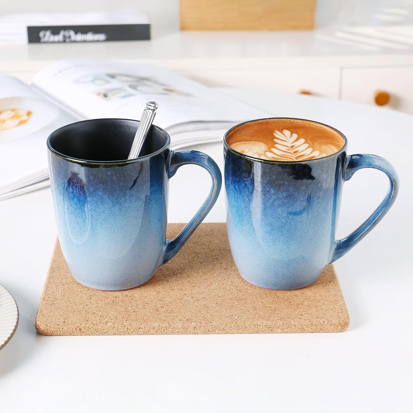 MONITO 14 OZ Coffee Mugs Set of 6, Modern Large Ceramic Coffee Mugs Set with handle for Tea/Latte/Milk/Cocoa, Funny Tea Cups for Office and Home, Engagement Gifts…