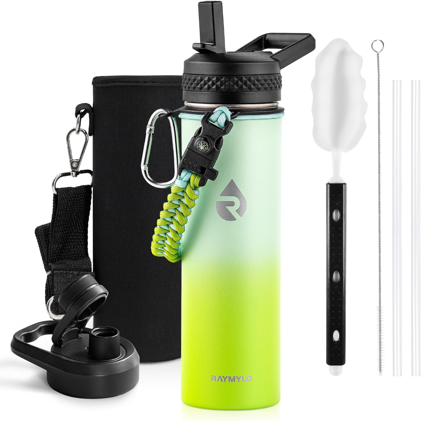 Insulated Water Bottle 40 oz, Triple Wall Vacuum Stainless Steel (Cold for 48 Hrs), Leak Proof & Non-BPA, Modern Water Flask Jug with Paracord Handle & Straw Spout Lids, Indigo/Black