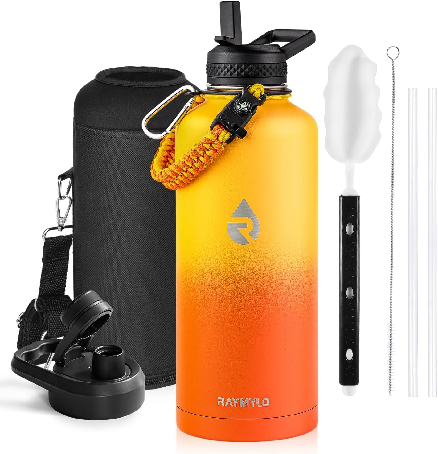 Insulated Water Bottle 40 oz, Triple Wall Vacuum Stainless Steel (Cold for 48 Hrs), Leak Proof & Non-BPA, Modern Water Flask Jug with Paracord Handle & Straw Spout Lids, Indigo/Black