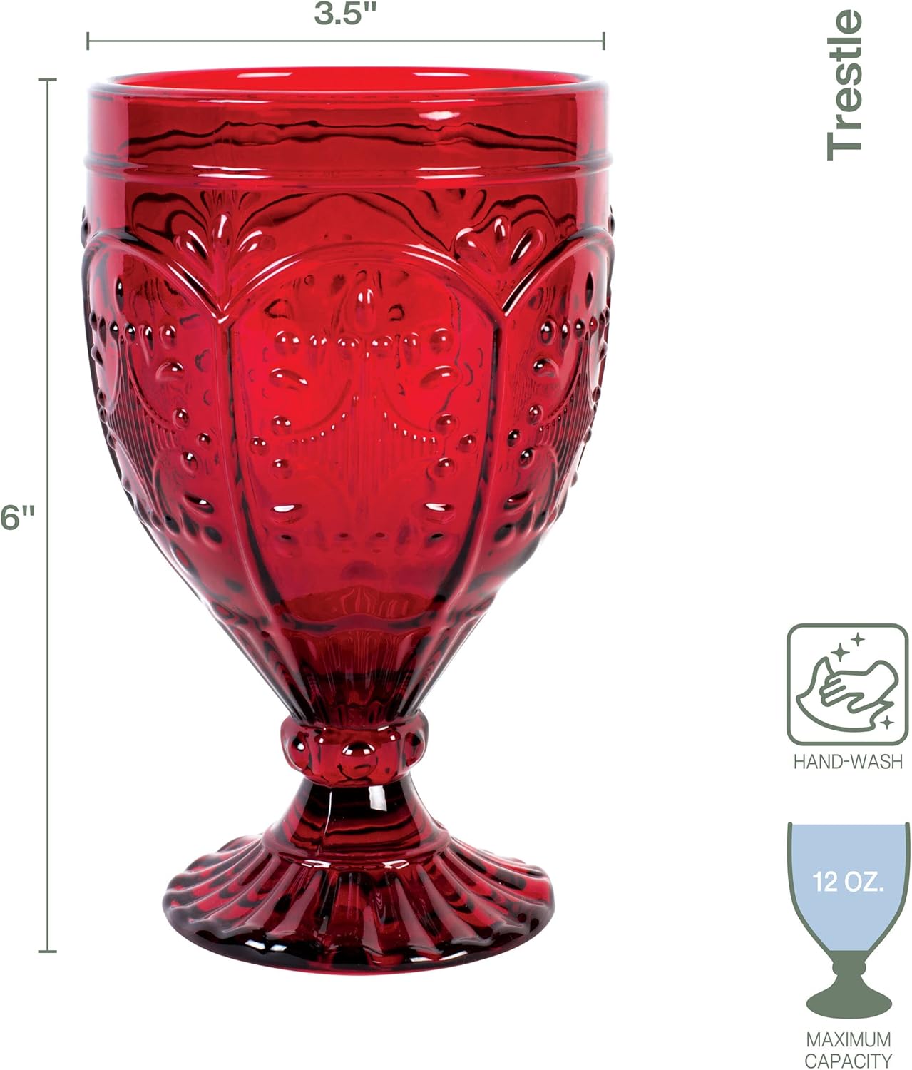 Fitz and Floyd Trestle Glassware Ornate Goblets, 4 Count (Pack of 1), Red