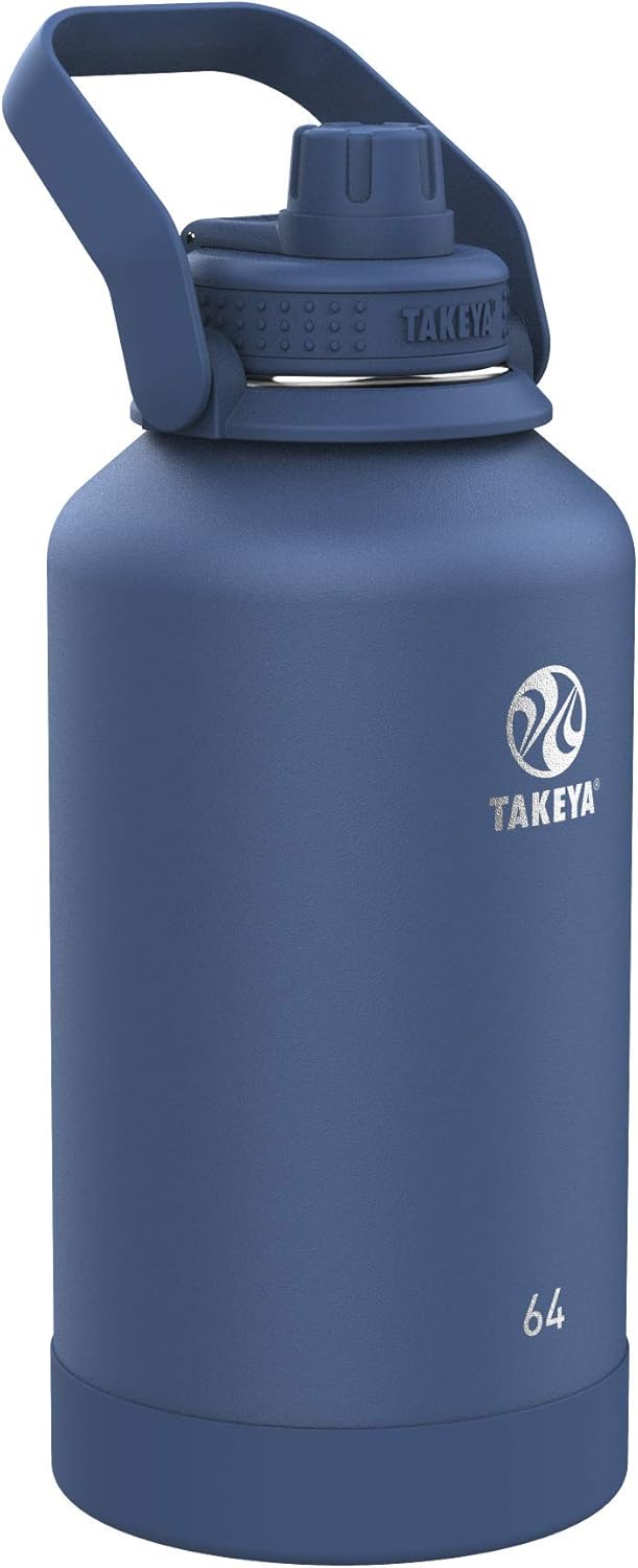 Takeya Actives Insulated Stainless Steel Water Bottle with Spout Lid, 32 Ounce, Midnight