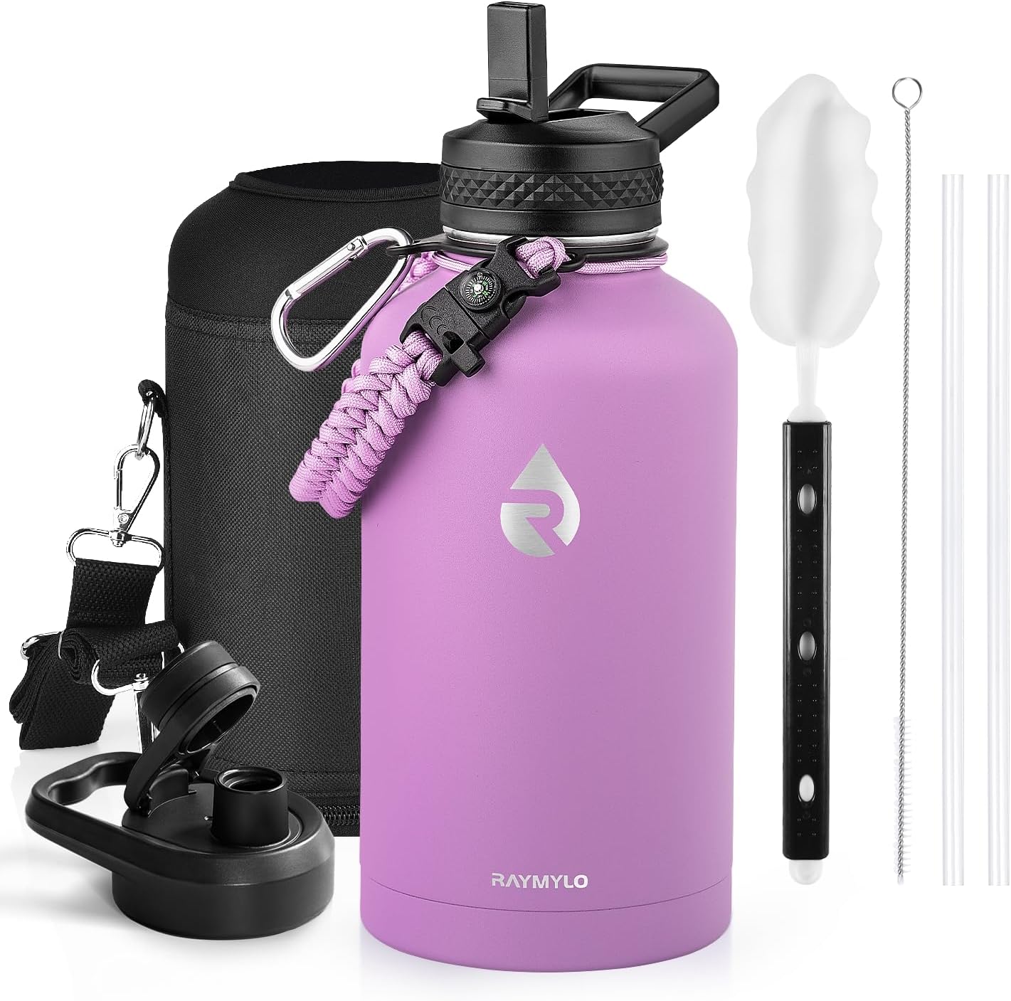 Insulated Water Bottle 40 oz, Triple Wall Vacuum Stainless Steel (Cold for 48 Hrs), Leak Proof & Non-BPA, Modern Water Flask Jug with Paracord Handle & Straw Spout Lids, Indigo/Black