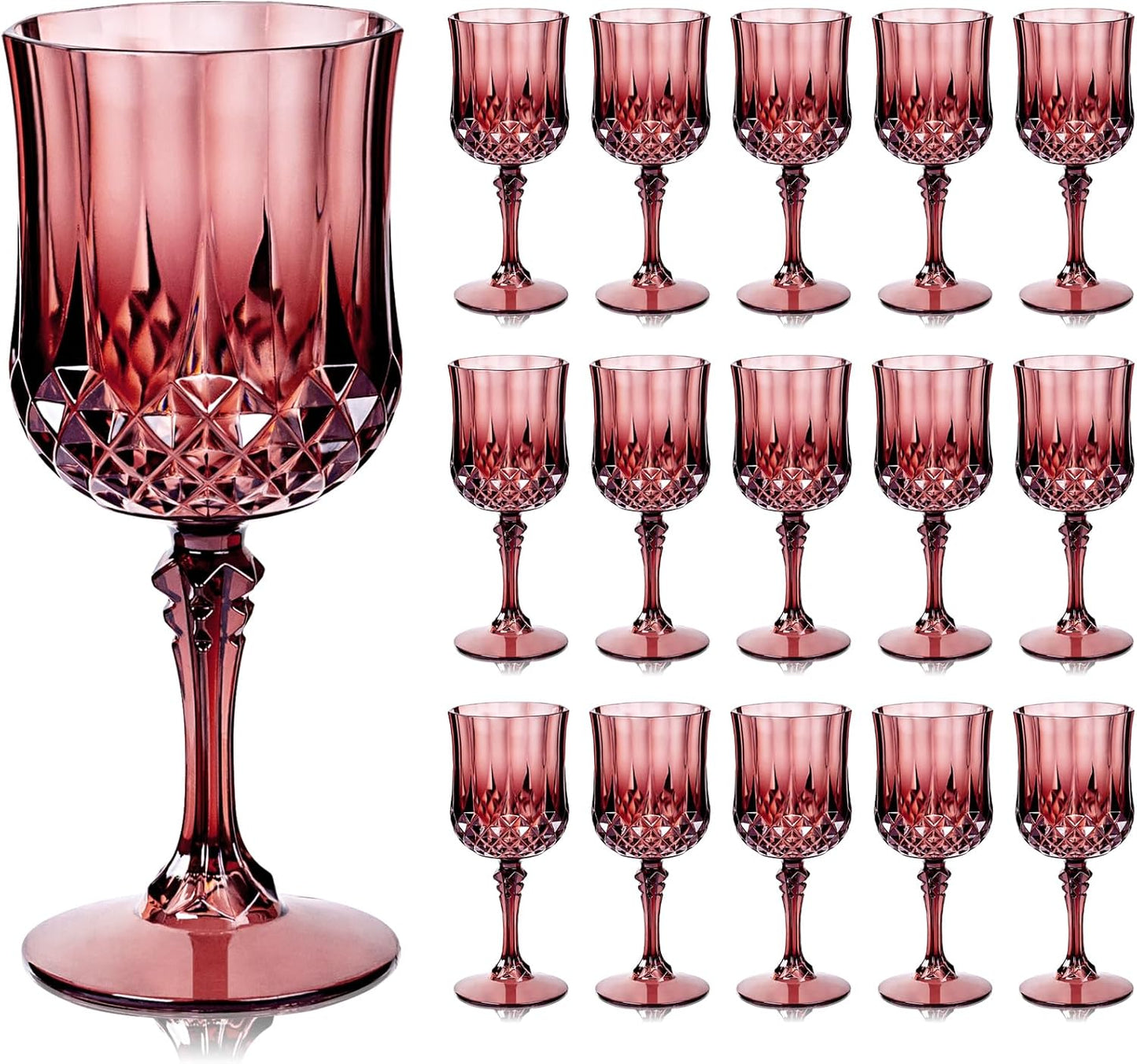 Ciaell 24PCS Plastic Wine Glasses - 7 Oz Plastic Goblets for Party - Clear Vintage Drinking Glasses - Disposable Water Goblets Set for Wedding, Bar, Wine, Beer, Juice, Cocktail, Whiskey