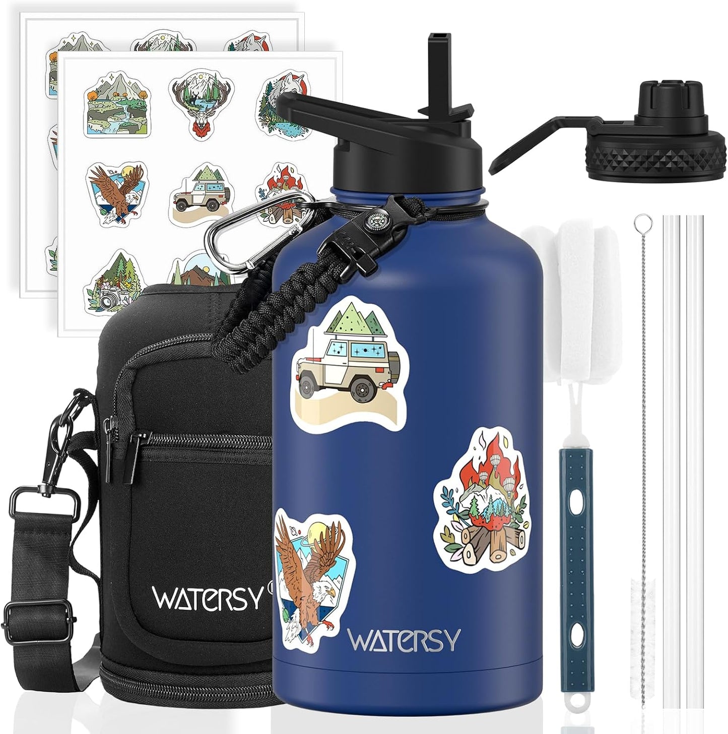 87oz Insulated Water Bottle (Cold for 48 Hrs),BPA Free&Leak Proof,1.5 Gallon Stainless Steel Water Flask,Water Jug with Straw Spout Lids for Gym,Hiking,Camping,Stainless