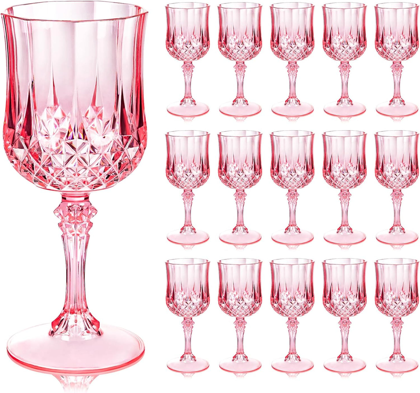 Ciaell 24PCS Plastic Wine Glasses - 7 Oz Plastic Goblets for Party - Clear Vintage Drinking Glasses - Disposable Water Goblets Set for Wedding, Bar, Wine, Beer, Juice, Cocktail, Whiskey