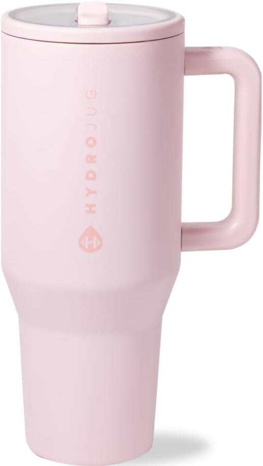 HydroJug Traveler - 32 oz Water Bottle with Handle & Flip Straw - Fits in Cup Holder, Leak Resistant Tumbler-Reusable Insulated Stainless Steel & Rubber Base - Gifts for Women & Men, Cream