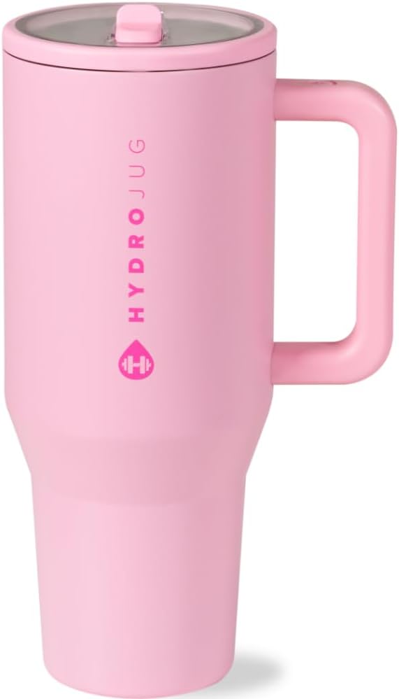 HydroJug Traveler - 32 oz Water Bottle with Handle & Flip Straw - Fits in Cup Holder, Leak Resistant Tumbler-Reusable Insulated Stainless Steel & Rubber Base - Gifts for Women & Men, Cream