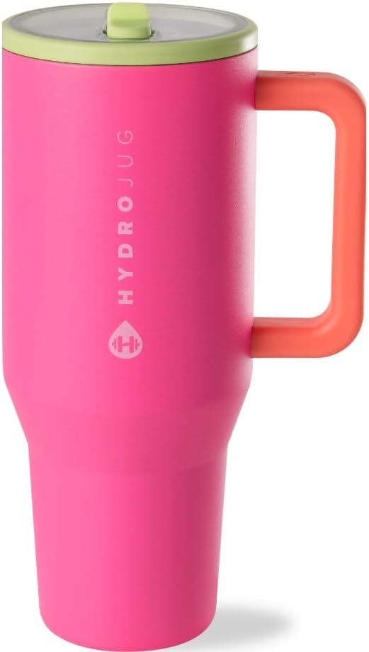 HydroJug Traveler - 32 oz Water Bottle with Handle & Flip Straw - Fits in Cup Holder, Leak Resistant Tumbler-Reusable Insulated Stainless Steel & Rubber Base - Gifts for Women & Men, Cream