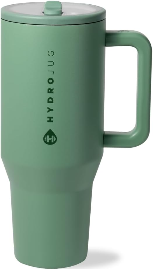 HydroJug Traveler - 32 oz Water Bottle with Handle & Flip Straw - Fits in Cup Holder, Leak Resistant Tumbler-Reusable Insulated Stainless Steel & Rubber Base - Gifts for Women & Men, Cream