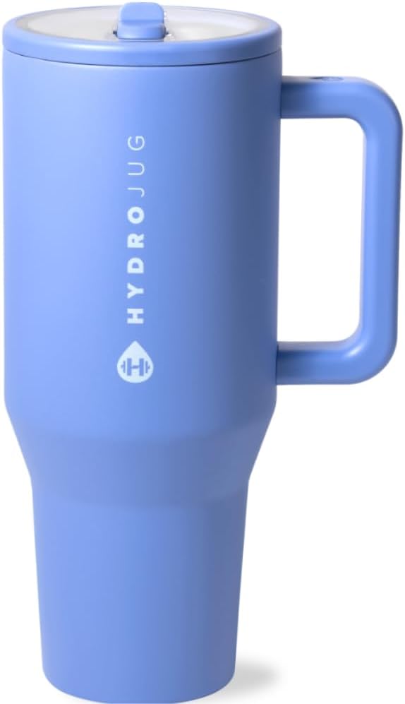 HydroJug Traveler - 32 oz Water Bottle with Handle & Flip Straw - Fits in Cup Holder, Leak Resistant Tumbler-Reusable Insulated Stainless Steel & Rubber Base - Gifts for Women & Men, Cream