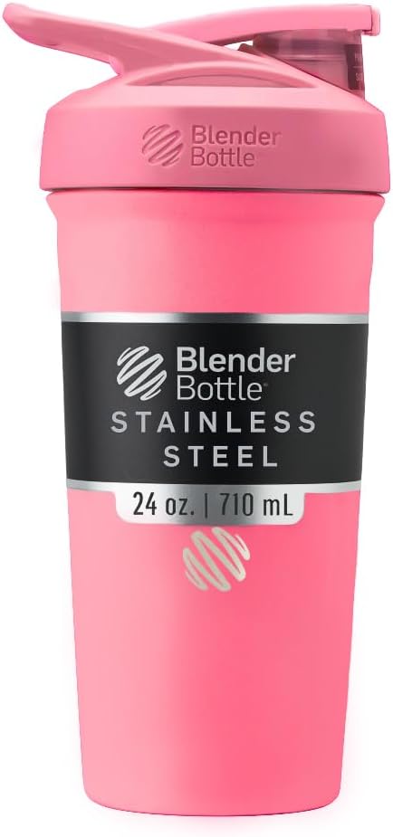 BlenderBottle Strada Shaker Cup Insulated Stainless Steel Water Bottle with Wire Whisk, 24-Ounce, Black
