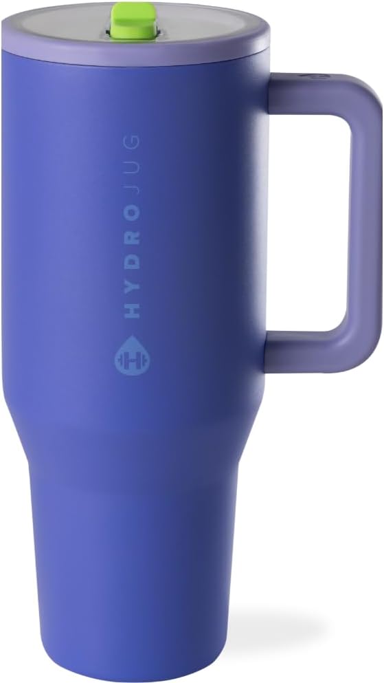 HydroJug Traveler - 32 oz Water Bottle with Handle & Flip Straw - Fits in Cup Holder, Leak Resistant Tumbler-Reusable Insulated Stainless Steel & Rubber Base - Gifts for Women & Men, Cream