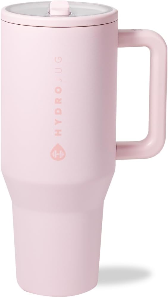 HydroJug Traveler - 32 oz Water Bottle with Handle & Flip Straw - Fits in Cup Holder, Leak Resistant Tumbler-Reusable Insulated Stainless Steel & Rubber Base - Gifts for Women & Men, Cream