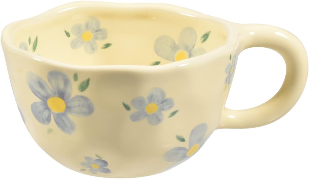 Koythin 4-Piece Ceramic Coffee Mugs, Creative Flower Mug for Office and Home, 8.5 oz/250 ml for Latte Tea Milk (Blue Flower, Orange Flower, Pink Cherry, Purple Tulip)