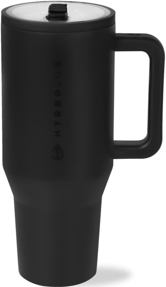 HydroJug Traveler - 32 oz Water Bottle with Handle & Flip Straw - Fits in Cup Holder, Leak Resistant Tumbler-Reusable Insulated Stainless Steel & Rubber Base - Gifts for Women & Men, Cream