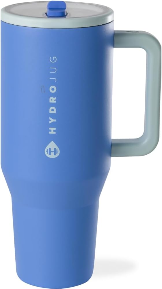 HydroJug Traveler - 32 oz Water Bottle with Handle & Flip Straw - Fits in Cup Holder, Leak Resistant Tumbler-Reusable Insulated Stainless Steel & Rubber Base - Gifts for Women & Men, Cream