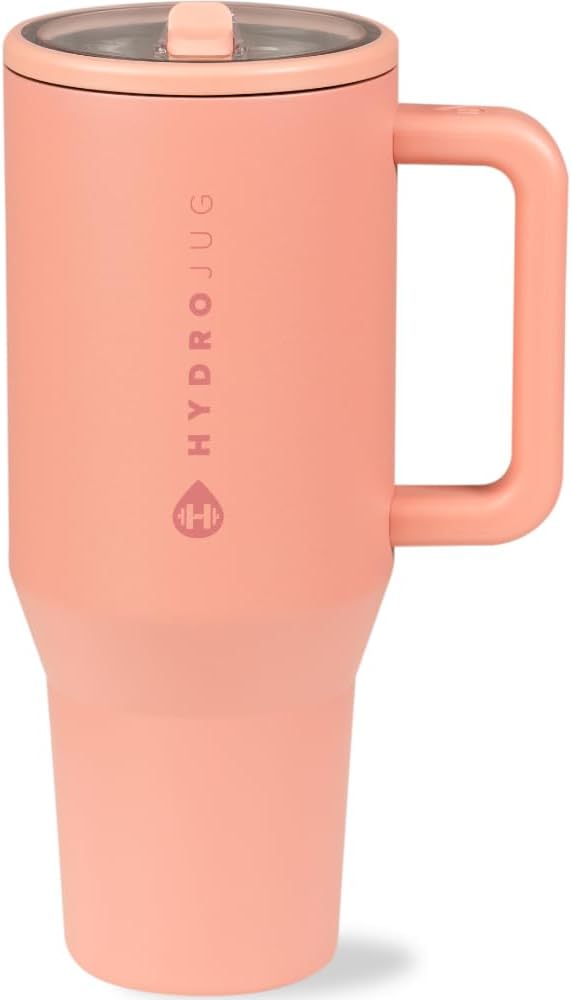 HydroJug Traveler - 32 oz Water Bottle with Handle & Flip Straw - Fits in Cup Holder, Leak Resistant Tumbler-Reusable Insulated Stainless Steel & Rubber Base - Gifts for Women & Men, Cream