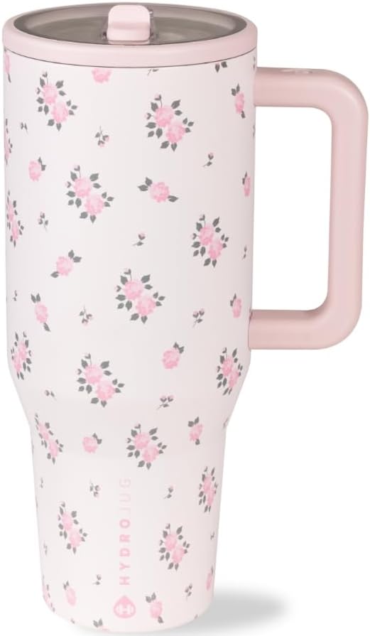 HydroJug Traveler - 32 oz Water Bottle with Handle & Flip Straw - Fits in Cup Holder, Leak Resistant Tumbler-Reusable Insulated Stainless Steel & Rubber Base - Gifts for Women & Men, Cream