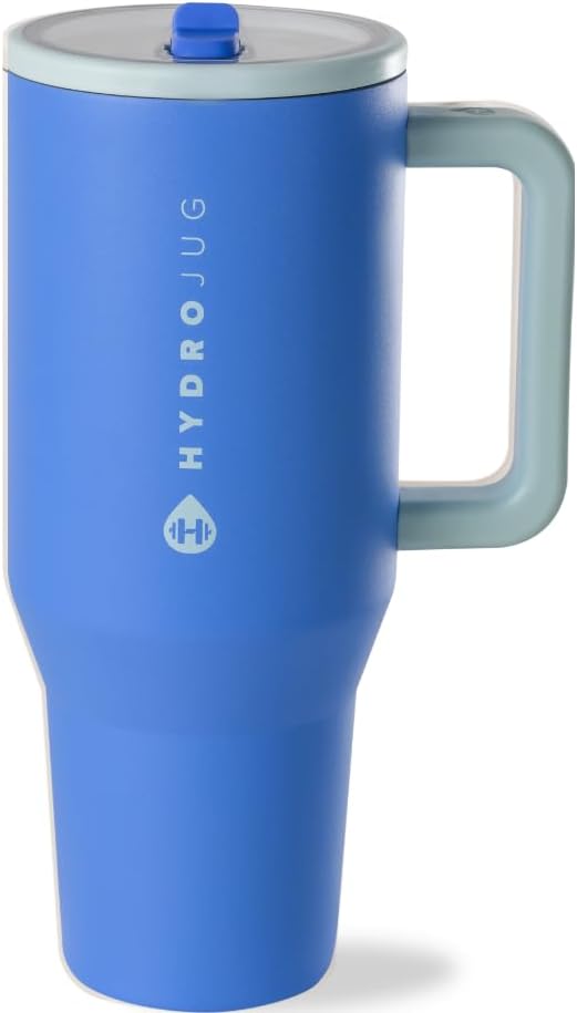 HydroJug Traveler - 32 oz Water Bottle with Handle & Flip Straw - Fits in Cup Holder, Leak Resistant Tumbler-Reusable Insulated Stainless Steel & Rubber Base - Gifts for Women & Men, Cream