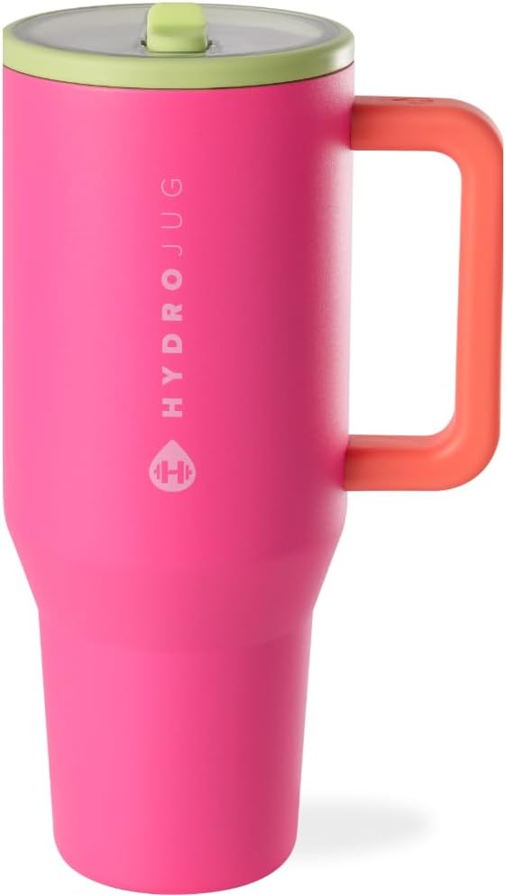 HydroJug Traveler - 32 oz Water Bottle with Handle & Flip Straw - Fits in Cup Holder, Leak Resistant Tumbler-Reusable Insulated Stainless Steel & Rubber Base - Gifts for Women & Men, Cream