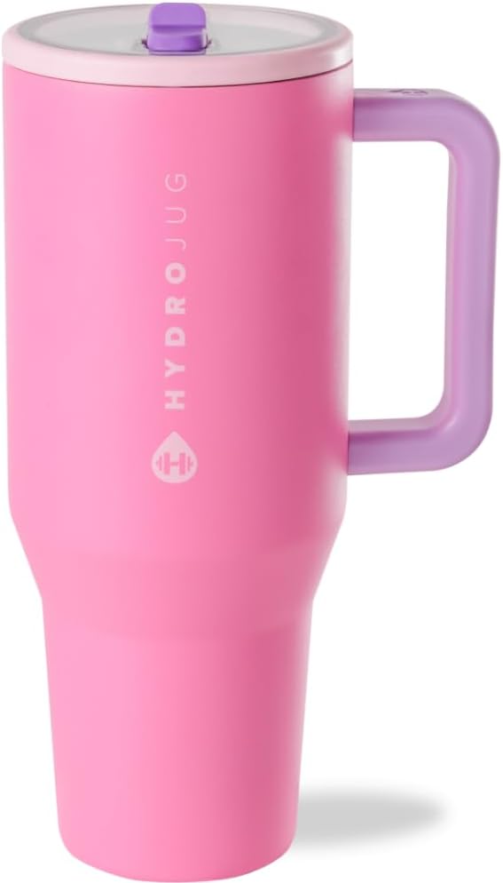 HydroJug Traveler - 32 oz Water Bottle with Handle & Flip Straw - Fits in Cup Holder, Leak Resistant Tumbler-Reusable Insulated Stainless Steel & Rubber Base - Gifts for Women & Men, Cream
