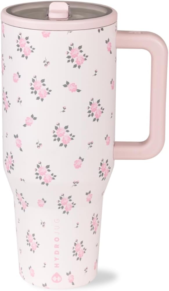 HydroJug Traveler - 32 oz Water Bottle with Handle & Flip Straw - Fits in Cup Holder, Leak Resistant Tumbler-Reusable Insulated Stainless Steel & Rubber Base - Gifts for Women & Men, Cream