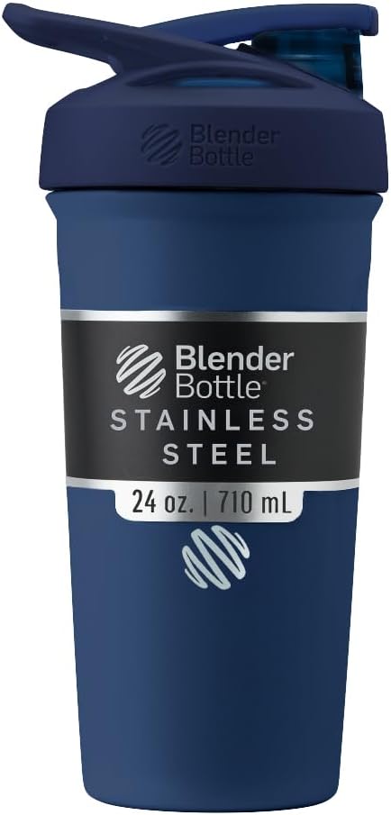BlenderBottle Strada Shaker Cup Insulated Stainless Steel Water Bottle with Wire Whisk, 24-Ounce, Black