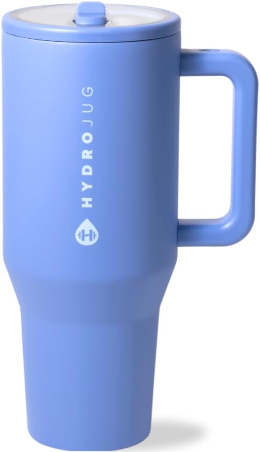 HydroJug Traveler - 32 oz Water Bottle with Handle & Flip Straw - Fits in Cup Holder, Leak Resistant Tumbler-Reusable Insulated Stainless Steel & Rubber Base - Gifts for Women & Men, Cream