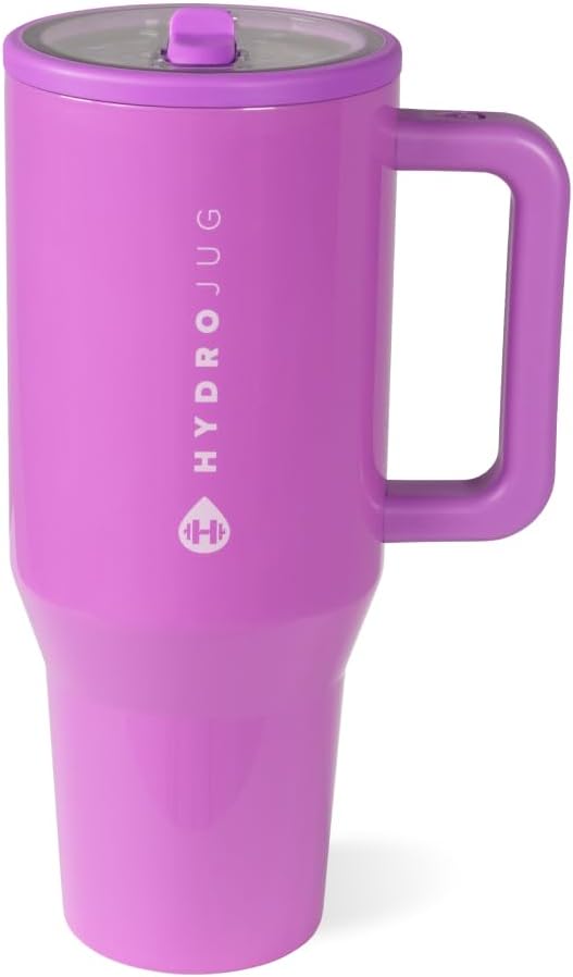 HydroJug Traveler - 32 oz Water Bottle with Handle & Flip Straw - Fits in Cup Holder, Leak Resistant Tumbler-Reusable Insulated Stainless Steel & Rubber Base - Gifts for Women & Men, Cream