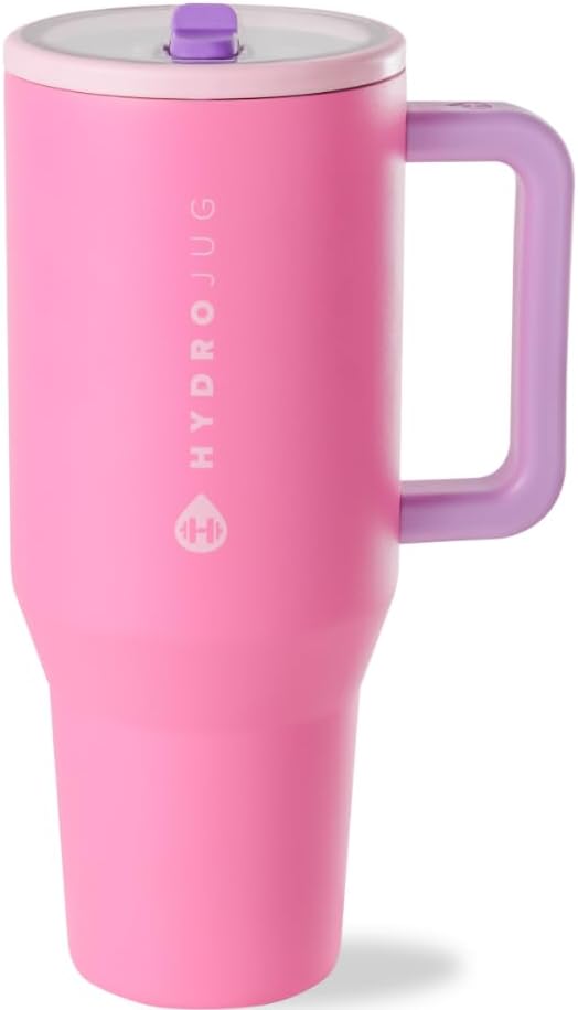 HydroJug Traveler - 32 oz Water Bottle with Handle & Flip Straw - Fits in Cup Holder, Leak Resistant Tumbler-Reusable Insulated Stainless Steel & Rubber Base - Gifts for Women & Men, Cream